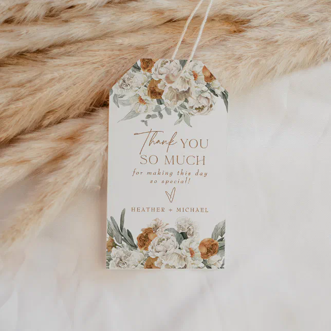 BOHEME Earthy Terracotta Floral Thank You Favor Gift Tags | Zazzle