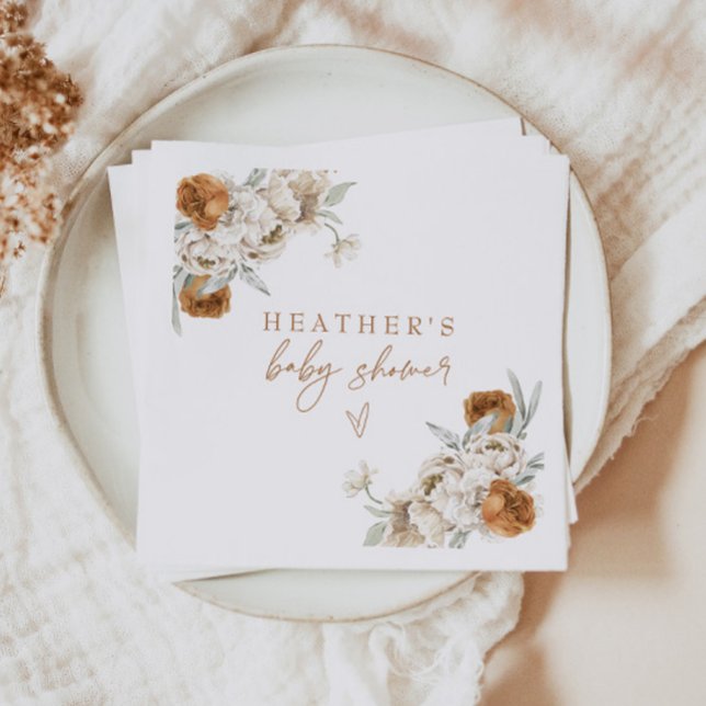 BOHEME Terracotta Floral Bohemian Baby Shower Napkins (Creator Uploaded)
