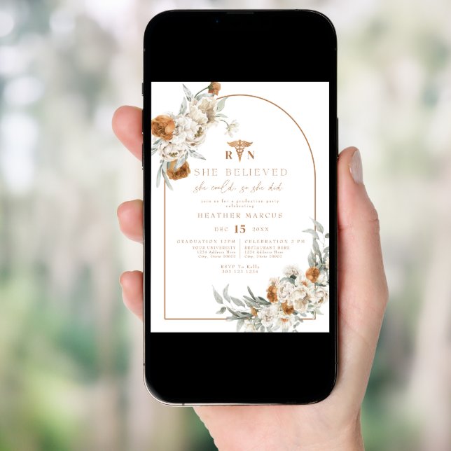 BOHEME Terracotta Floral Boho RN Nurse Graduation Invitation (Front Digital)