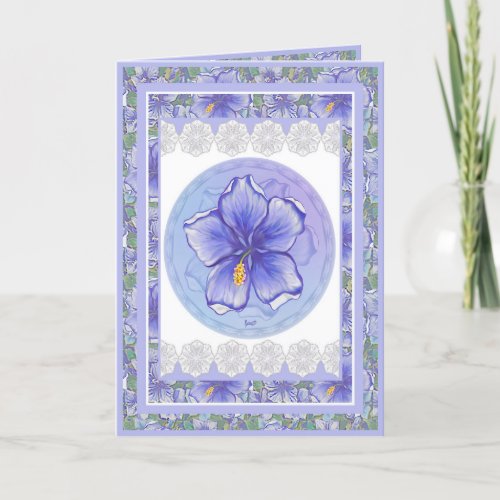 Bohemia blue Hibiscus birthday card