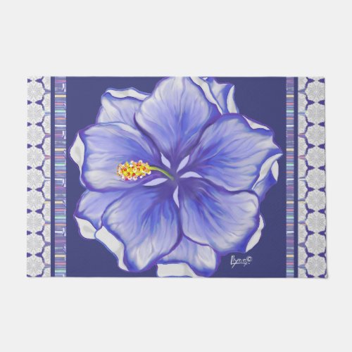 Bohemia blue Hibiscus Doormat