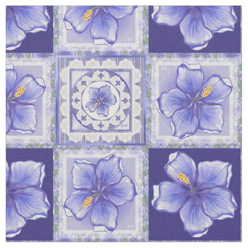 Bohemia blue Hibiscus Fabric