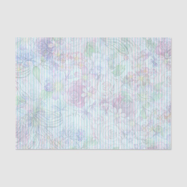 Bohemia pastel pink lavender teal floral stripes tissue paper (Front)