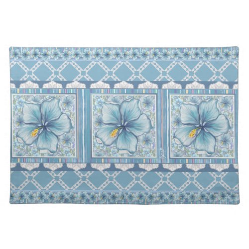 Bohemia turquoise Hibiscus Cloth Placemat