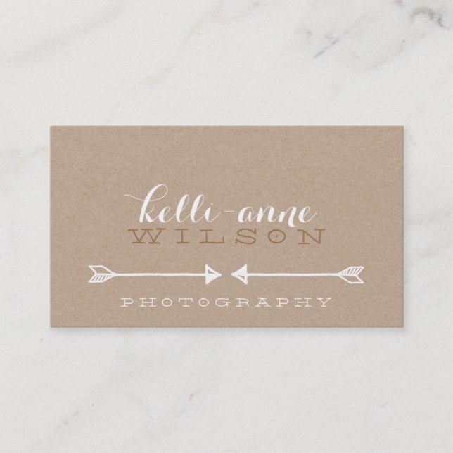 BOHEMIAM ARROW cute rustic hippy white kraft Business Card (Front)