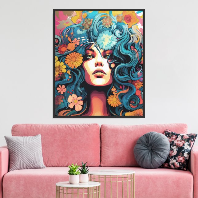 Bohemian 60s 70s Hippy Woman Canvas Print (Insitu(LivingRoom))