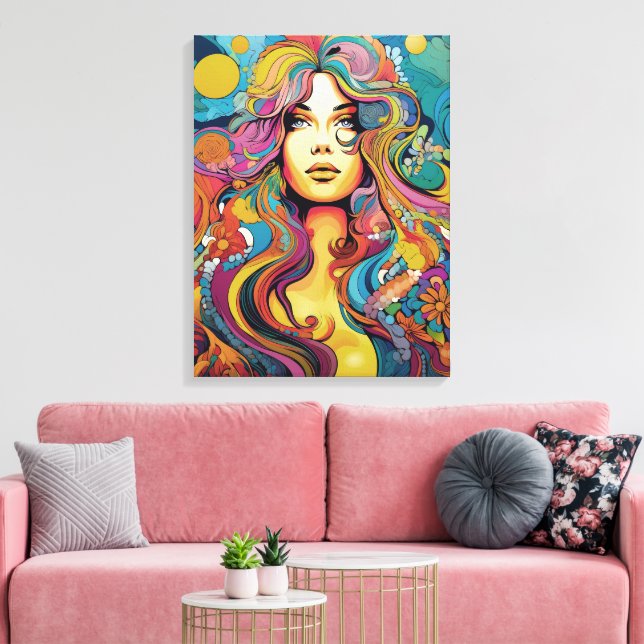 Bohemian 60s 70s Hippy Woman Canvas Print (Insitu(LivingRoom))