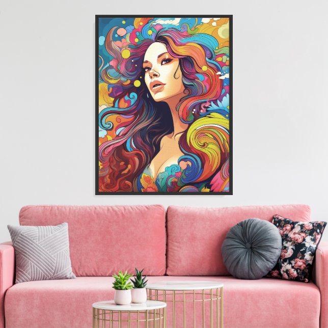 Bohemian 60s 70s Hippy Woman Canvas Print (Insitu(LivingRoom))