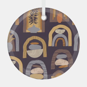 Bohemian Abstract: Minimalist Vintage Charm. Glass Ornament