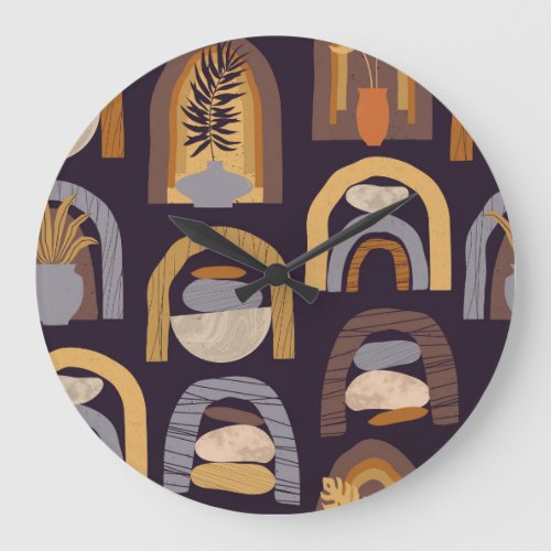 Bohemian Abstract Minimalist Vintage Charm Large Clock