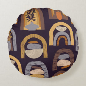 Bohemian Abstract: Minimalist Vintage Charm. Round Pillow
