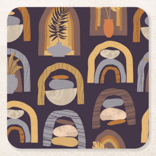 Bohemian Abstract: Minimalist Vintage Charm. Square Paper Coaster