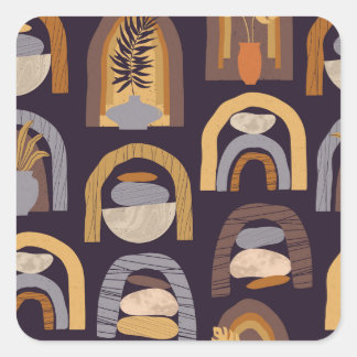 Bohemian Abstract: Minimalist Vintage Charm. Square Sticker