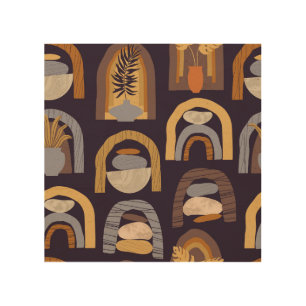 Bohemian Abstract: Minimalist Vintage Charm. Wood Wall Art