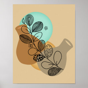 BOHEMIAN ABSTRACT MINIMALIST WITH BLACK LEAF POSTER