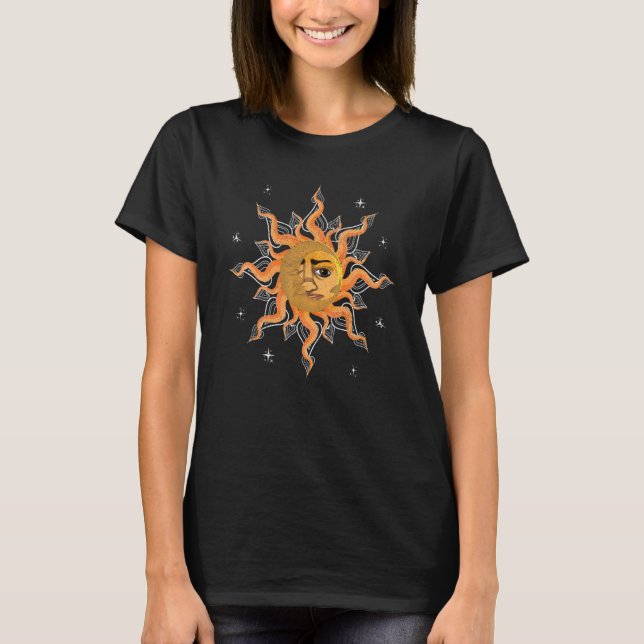 Bohemian Aesthetic Astronomy Boho Sun Moon Astrolo T-Shirt (Front)