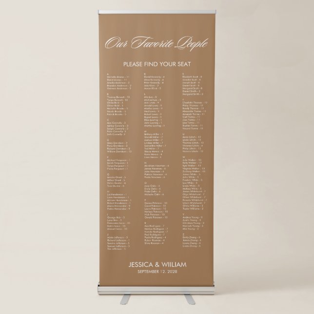 Bohemian Alphabetical Large Wedding Seating Chart Retractable Banner (Front)