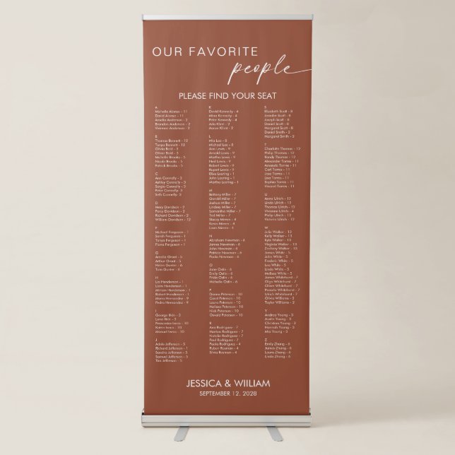 Bohemian Alphabetical Wedding Seating Chart Retractable Banner (Front)