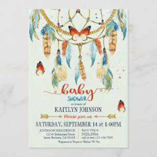 Bohemian American Indian Dream Catcher Baby Shower Invitation