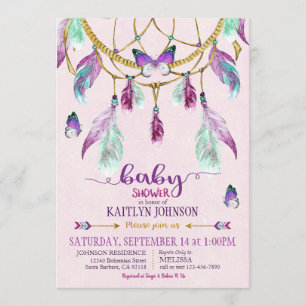 Bohemian American Indian Dream Catcher Baby Shower Invitation