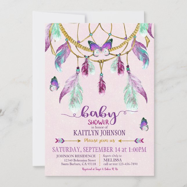 Bohemian American Indian Dream Catcher Baby Shower Invitation (Front)