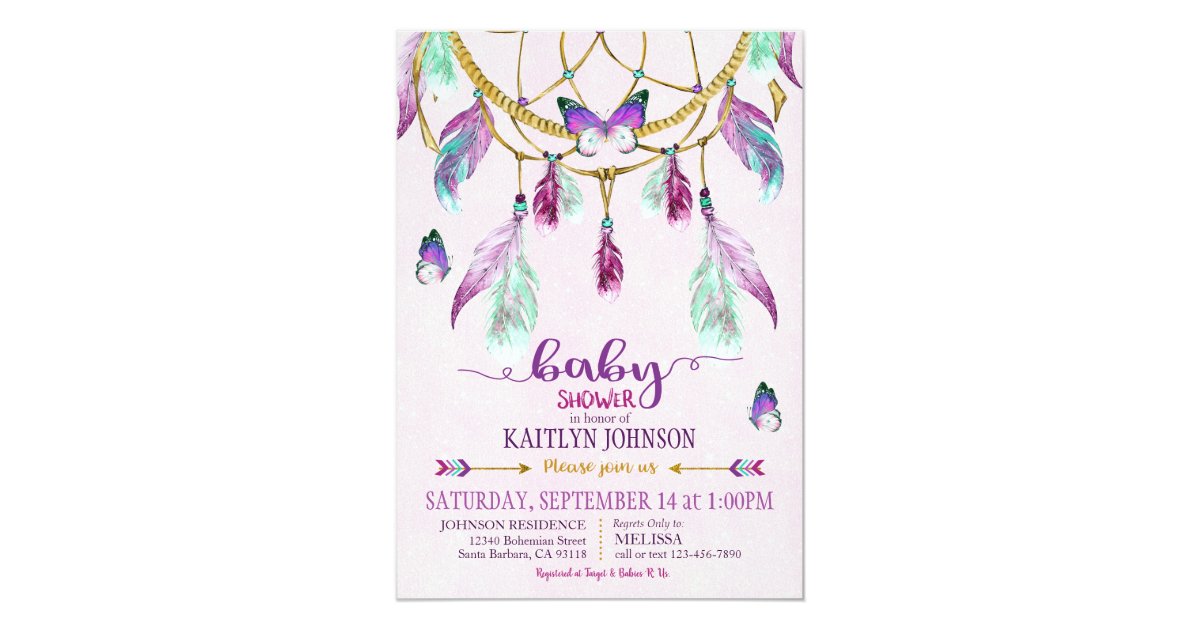 Bohemian American Indian Dream Catcher Baby Shower Invitation