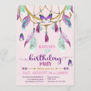 Bohemian American Indian Dream Catcher Birthday Invitation