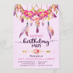 Bohemian American Indian Dream Catcher Birthday Invitation