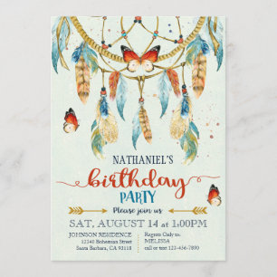 Bohemian American Indian Dream Catcher Birthday Invitation