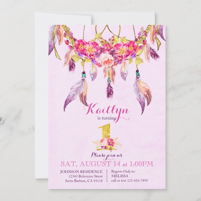 Bohemian American Indian Dream Catcher Birthday Invitation (Front)