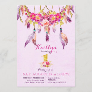 Bohemian American Indian Dream Catcher Birthday Invitation