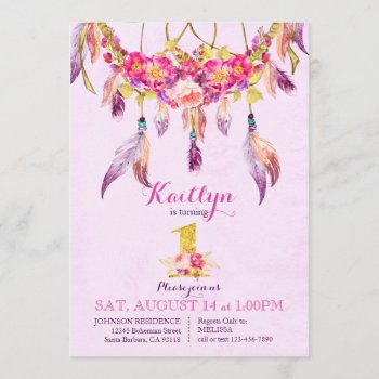 Bohemian American Indian Dream Catcher Birthday Invitation by NouDesigns at Zazzle