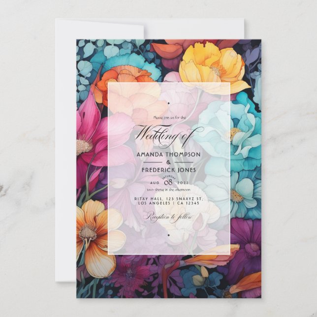 Bohemian and Earthy Floral Wedding Invitation (Front)
