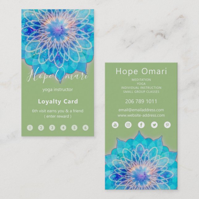 Bohemian Angel Mandala Soft Moss Green Loyalty Card (Front/Back)