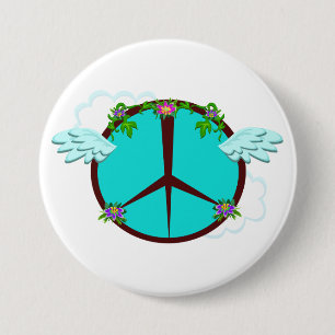 Bohemian Angel Wings Peace Symbol Button
