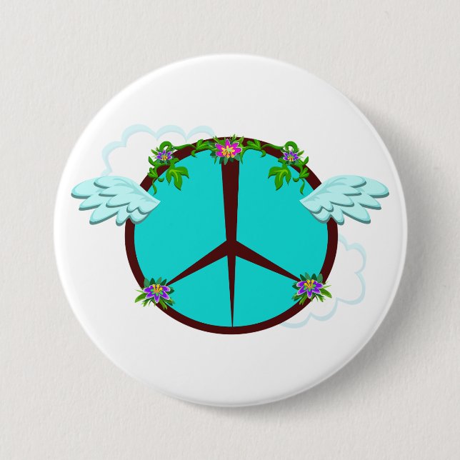 Bohemian Angel Wings Peace Symbol Button (Front)