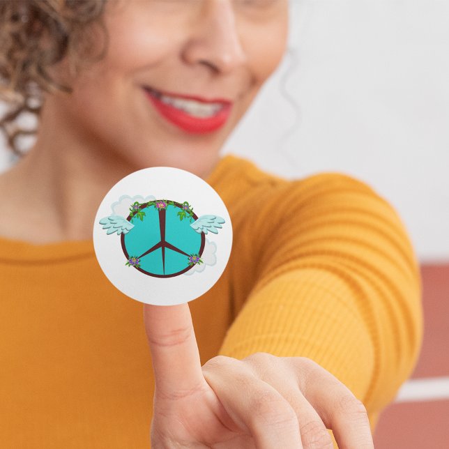 Bohemian Angel Wings Peace Symbol Classic Round Sticker (Creator Uploaded)