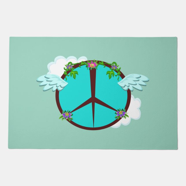 Bohemian Angel Wings Peace Symbol Doormat (Front)