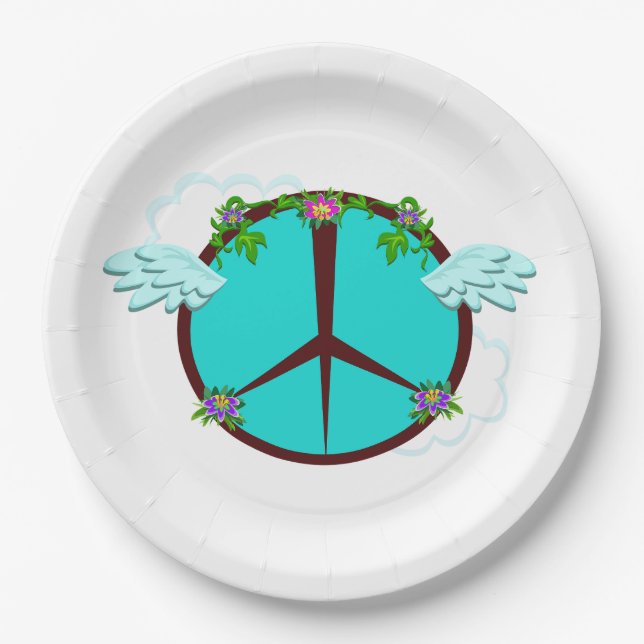 Bohemian Angel Wings Peace Symbol Paper Plates (Front)
