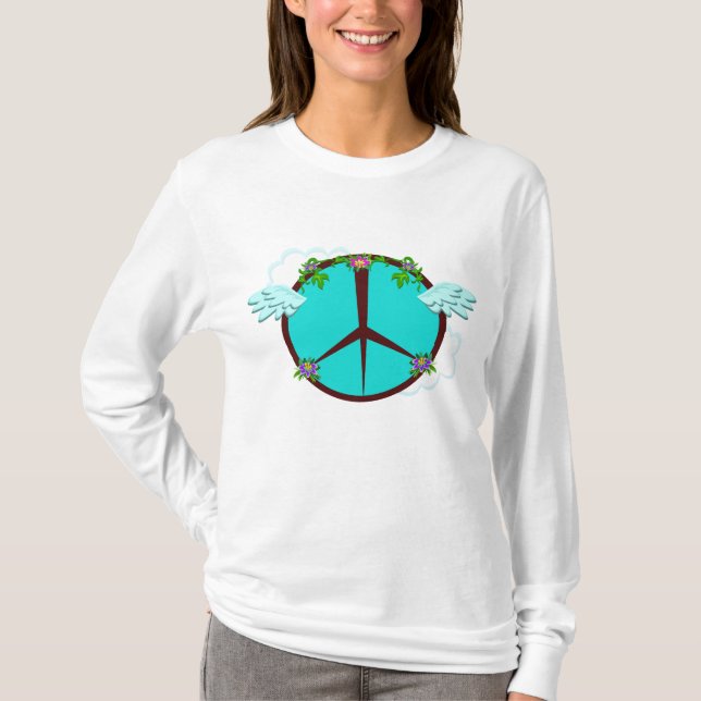 Bohemian Angel Wings Peace Symbol T-Shirt (Front)