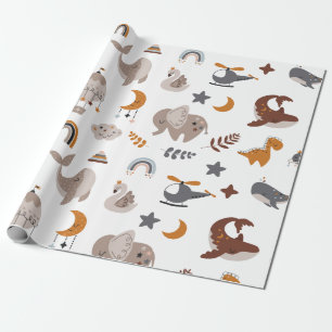 Bohemian Animals Celestial Boho Dreamy Stars Moon Wrapping Paper
