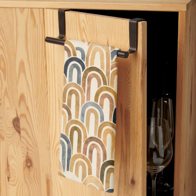 Bohemian arch fish scale painted pattern kitchen towel (Thirds Fold)
