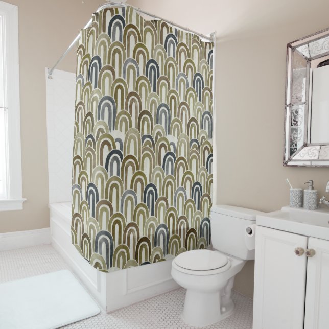 Bohemian arch fish scale painted pattern shower curtain (In Situ)