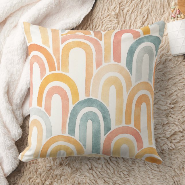Bohemian arch fish scale painted pattern throw pillow (Blanket)
