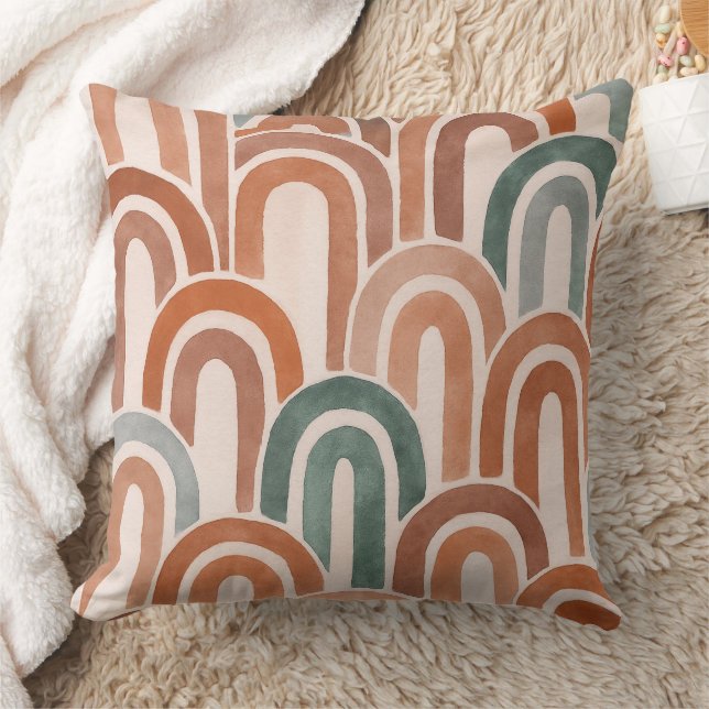 Bohemian arch fish scale painted pattern throw pillow (Blanket)
