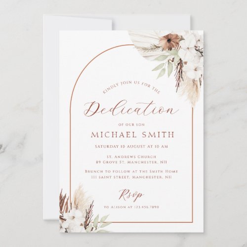 bohemian arch modern dedication invitation