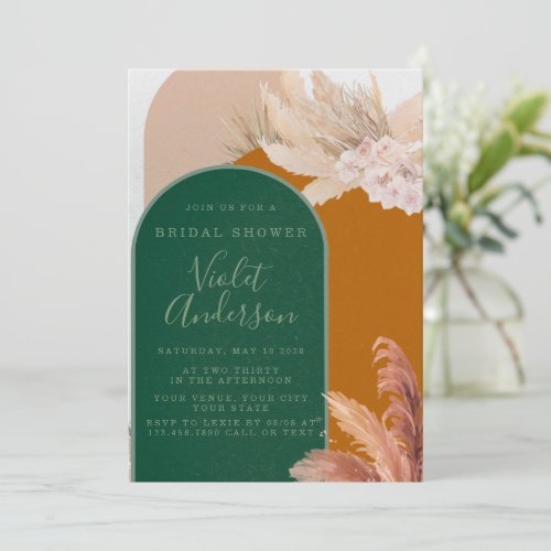 Bohemian Arch Pampas Grass Bridal Shower Invitation