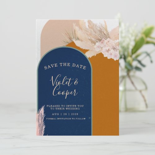 Bohemian Arch Pampas Grass Save The Date Invitation