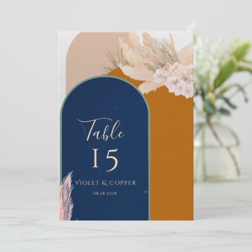 Bohemian Arch Pampas Grass Wedding Table Number
