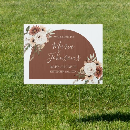 Bohemian Arch Terracota White Floral Welcome Sign